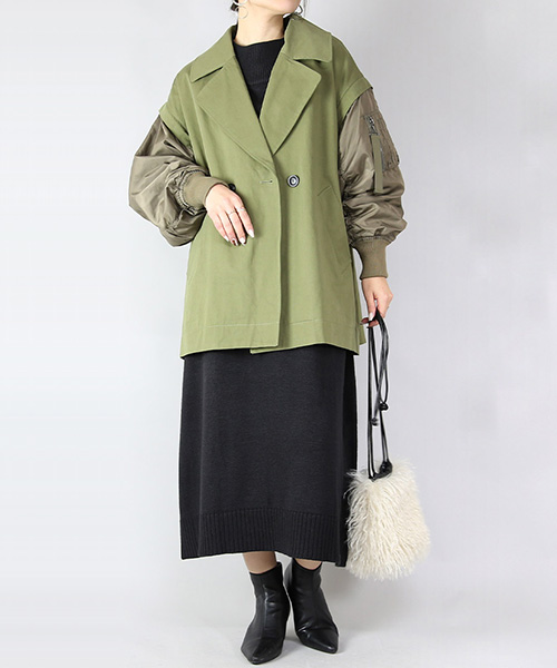 コーデセット レディース 2点 ワンピース ジャケット コート アウター 体型カバー 秋 冬 黒 ゆったり フリーサイズ F M 送料無料 福袋 おしゃれ | and it_ | 01