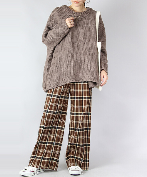 コーデセット レディース 2点 ニット プリーツパンツ 裏起毛 トップス ボトムス 体型カバー 秋 冬 ゆったり M L 送料無料 福袋 おしゃれ | and it_ | 01