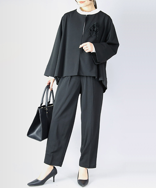 コーデセット レディース 4点 セットアップ ジャケット パンツ ブラウス アクセ ブローチ トップス ボトムス 体型カバー 送料無料 福袋 おしゃれ | and it_ | 01