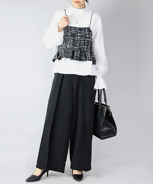 コーデセット レディース 3点 キャミソール ビスチェ ブラウス ワイドパンツ トップス ボトムス 体型カバー 春 秋 冬 白 黒 M 送料無料 福袋 おしゃれ | and it_ | 01