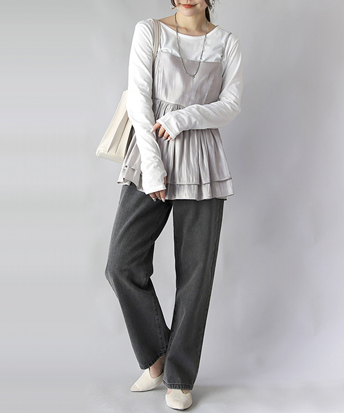 爆買 コーデセット レディース 3点 デニム カットソー キャミソール トップス ボトムス 体型カバー 春 秋 白 M 送料無料 福袋 おしゃれ | and it_ | 01