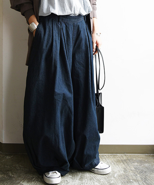 デニムパンツ レディース ワイド ウエストゴム 秋 冬 春 ロング メンズ 大きいサイズ ボリュームパンツ ボトムス 50代 40代 30代 20代 おしゃれ | and it_ | 01