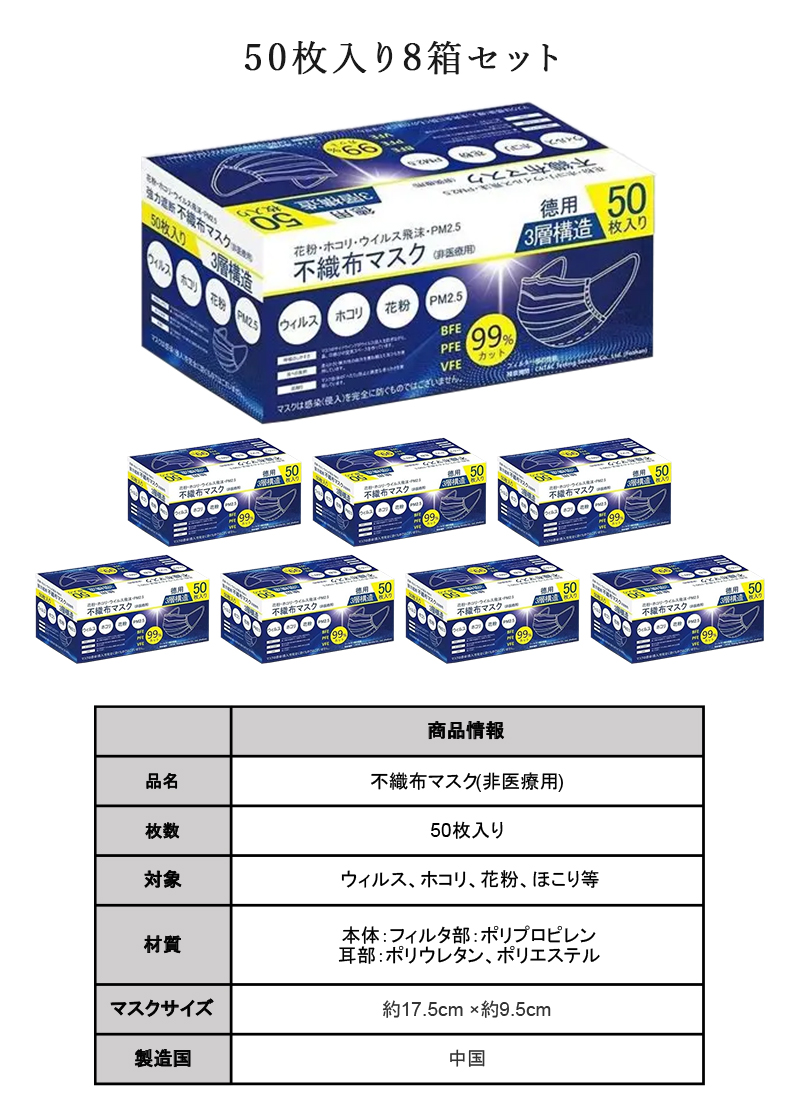 and it_（アンドイット） 爆買 マスク 不織布 50枚入り 8箱 400枚 予防