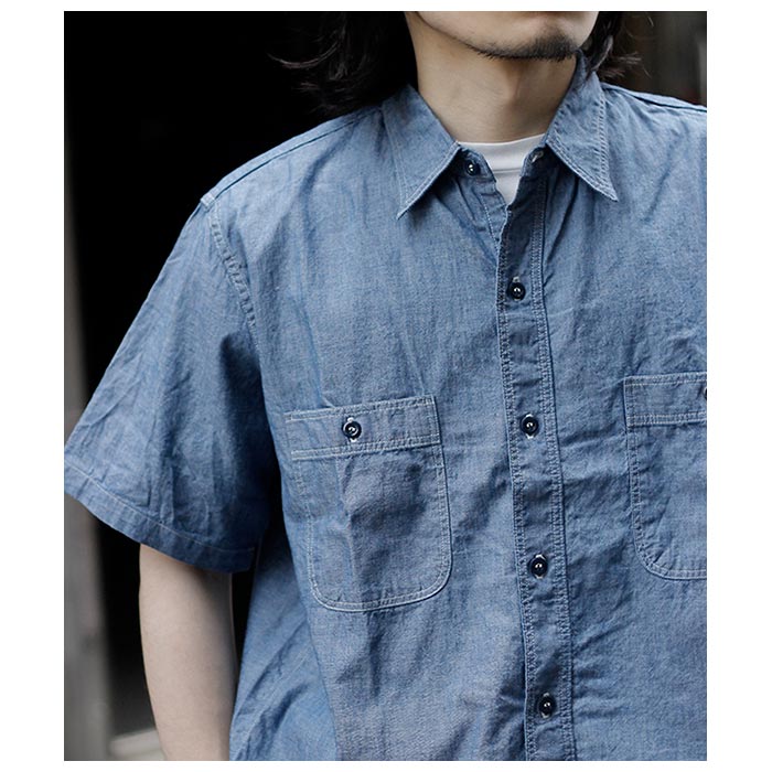 【特価】orSlow オアスロウ デニムブルー ショートスリーブシャツ 3サイズ 特価】orSlow オアスロウ デニムブルー ショートスリーブシャツ