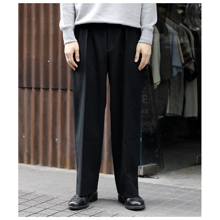 【美品】HERMES カシミヤ混 2タック ウール ワイドストレートスラックス インテリム INTERIM 限定 ウールカシミヤ 2タック ストレート