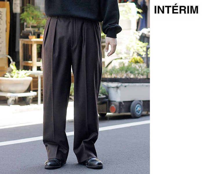 インテリム INTERIM ウール フランネル ドレープ 2タック ストレート