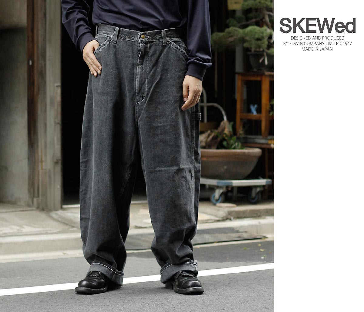 スキュー SKEWed ストーンウォッシュ ブラックデニム ペインターパンツ