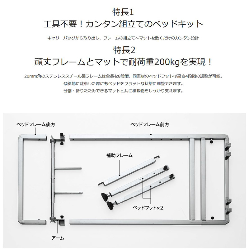 車中泊ベッドキット　アルパイン 車載用折りたたみベッド　PTB-BED01軽。普通車。ミニバンその他の車種（アルパインのホームページで確認できます 車載用折りたたみベッド PTB-BED01 | カー用品 アルパイン(ALPINE Japan)