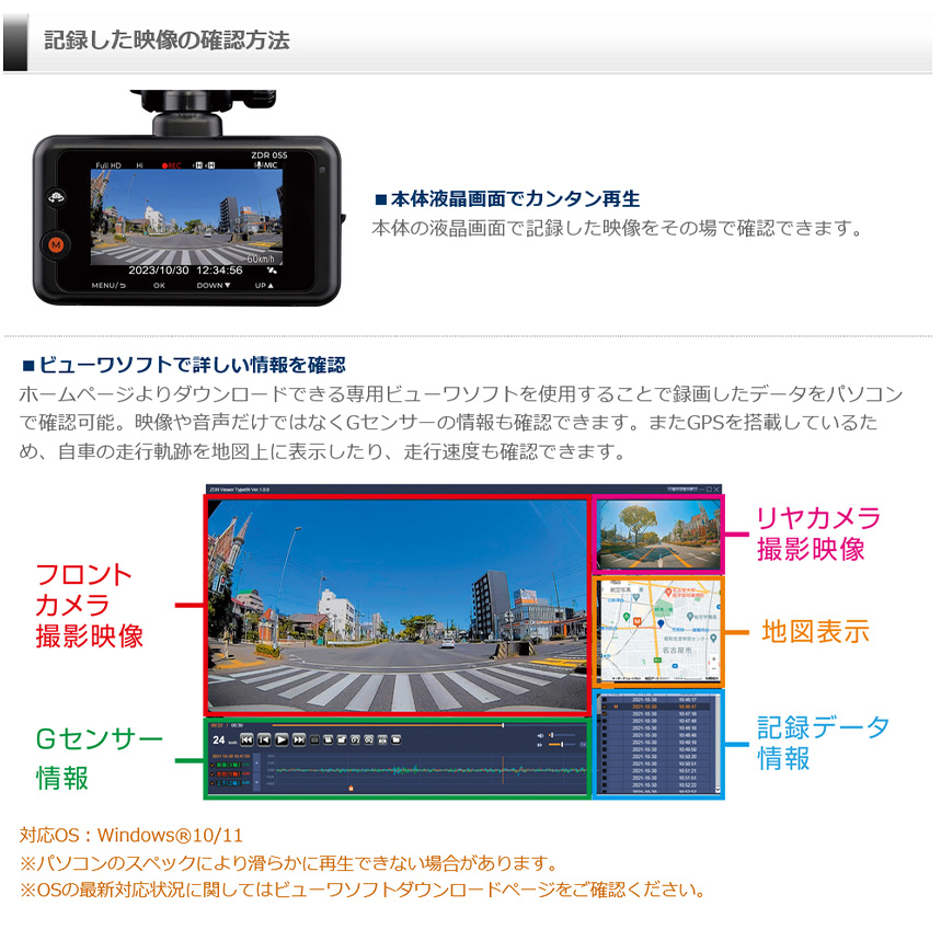 COMTEC STARVIS2搭載 ドライブレコーダー ZDR055 コムテック コムテック ドライブレコーダー ZDR055 前後2カメラ STARVIS 2