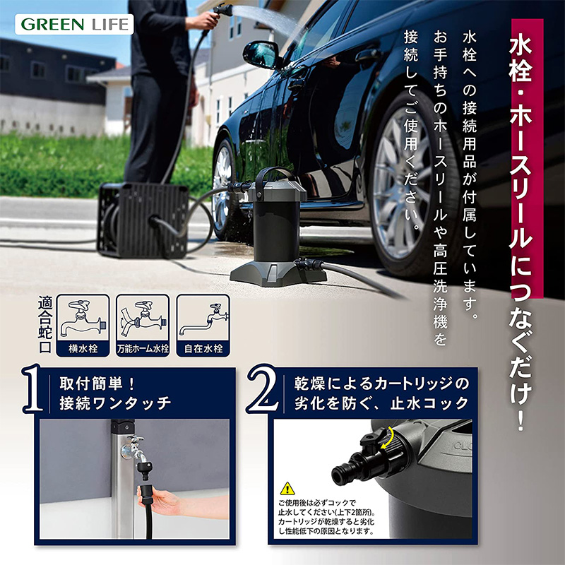 JU-02 グリーンライフ GREEN LIFE 家庭用純水器 ピュアニッシュプラス Purenish Plus カートリッジ式 洗車用品 水シミ防止  拭き上げ不要