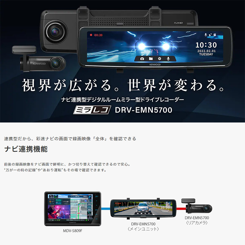 DRV-EMN5700 KENWOOD ケンウッド 彩速ナビ用 ミラレコ ナビ