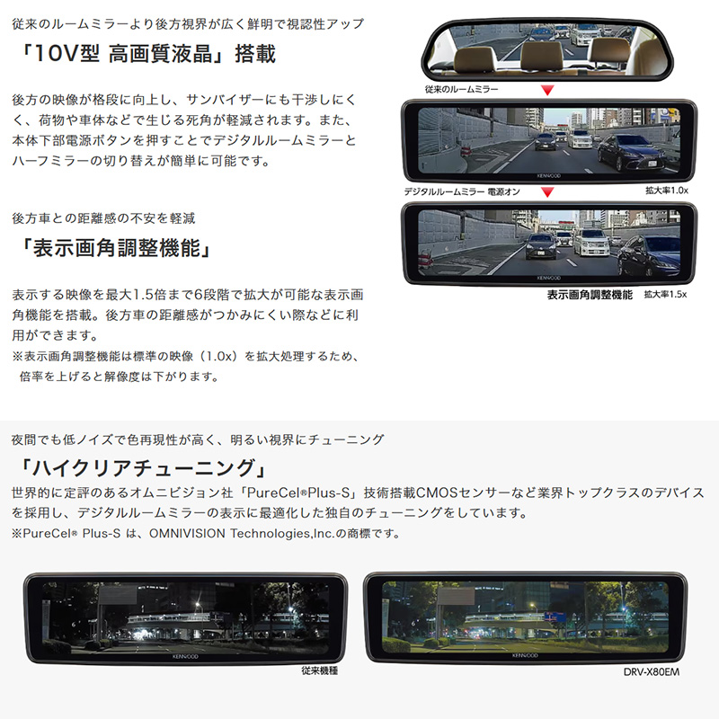 ケンウッド DRV-X80EM KENWOOD デジタルルームミラー型ドライブ
