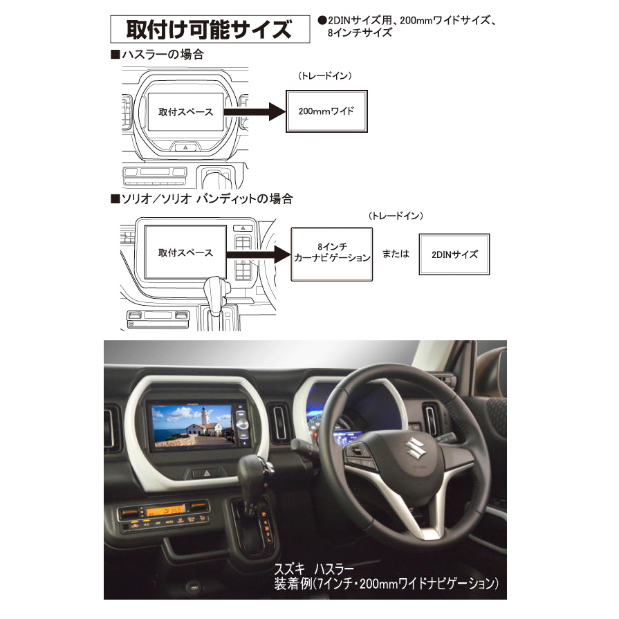 NKK-S85P 日東工業 BESTKIT 8インチナビ/200mmワイドサイズカーナビ取付キット スズキ ソリオ ハスラー 全方位モニター付車