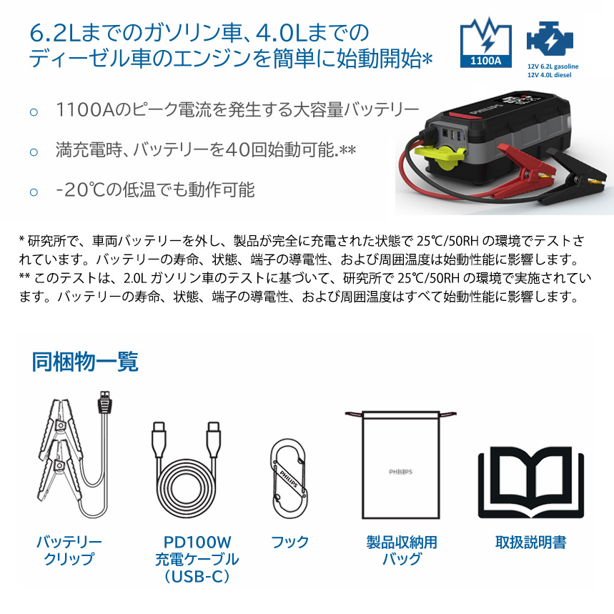Philips（フィリップス） JS7310X1 ジャンプスターター 12V車用(6.2L
