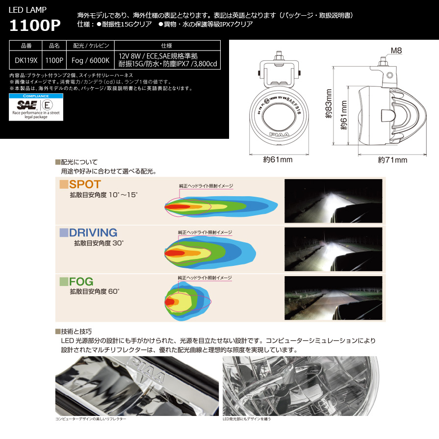 DK119X PIAA LEDフォグランプ 色温度6000K純白光 明るさ3,800cd