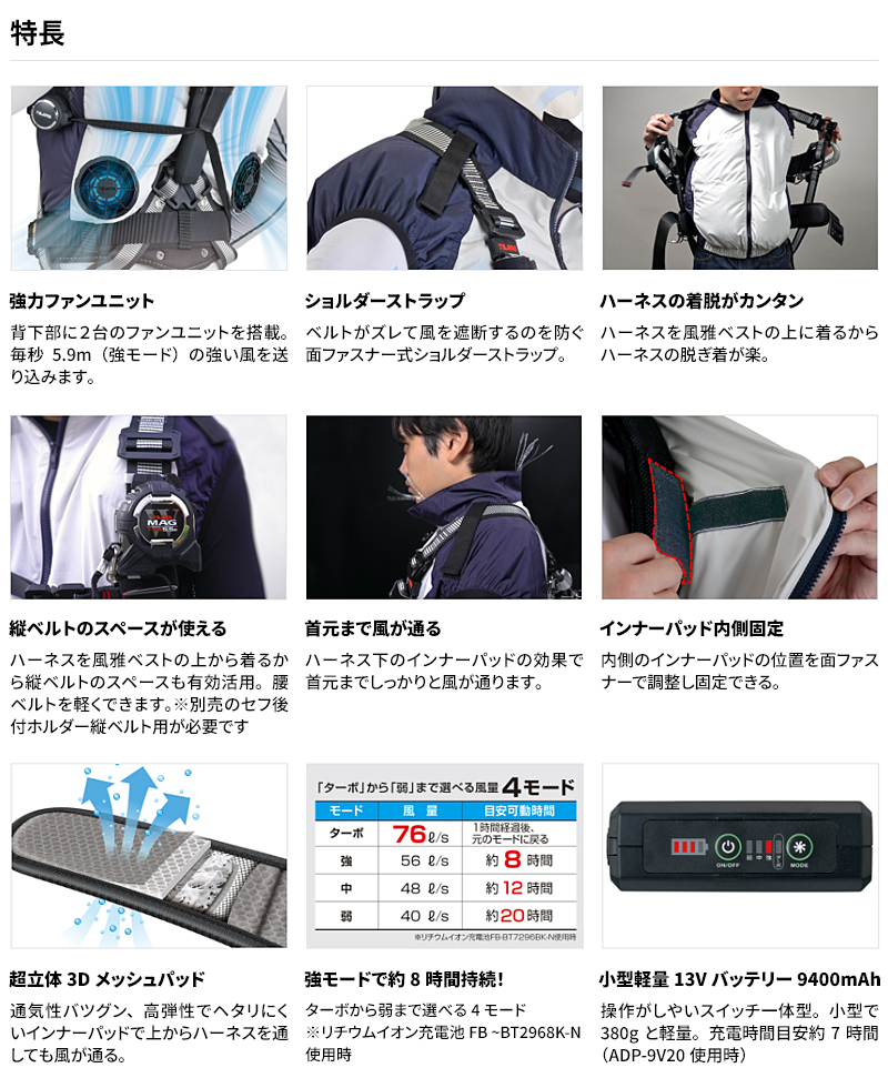 タジマ 風雅ベスト 空調服 ファン付きベスト Lサイズ FV-BA37SEBWL Tajima（タジマ） FV-BA37SEBWL 清涼ファン風雅ベスト2 フルセット L