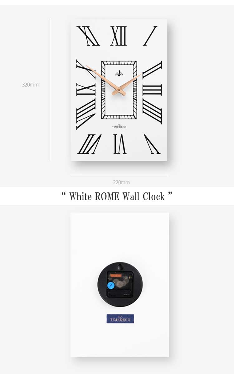 タイムデコ ノイズレス 掛け時計 TIMEDECO 正規販売店 White ROME Wall Clock ホワイト ローマ ウォールクロック 壁掛け 四角 Timedeco11 ACC｜andselect｜05