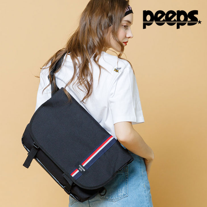 ピープス クロスバッグ PEEPS 正規販売店 ESSENTIAL MESSENGER BAG エッセンシャル メッセンジャーバッグ STRIPE BLACK ストライプ ブラック P00000VV バッグ