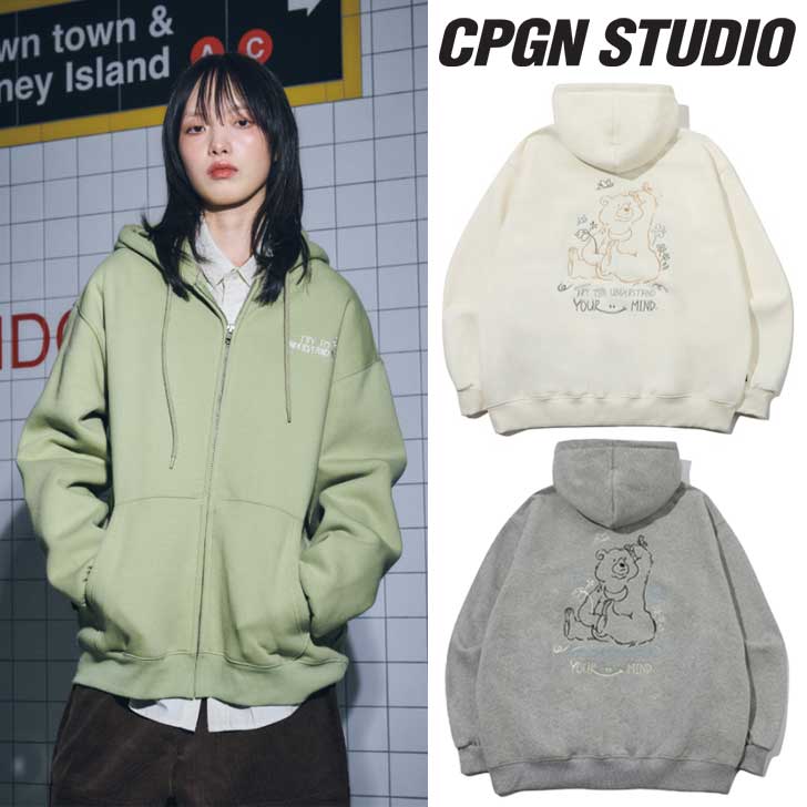 コンパーニョ 起毛 ジップアップ CPGN STUDIO_COMPAGNO 正規販売店 Thinking Bear Embroidery Hood Zipup ベア フードジップアップ C23FD97/8/9 ウェア :ct cp23 c23fd9789:and Select