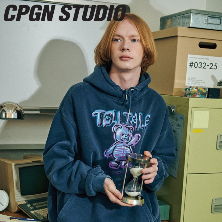 コンパーニョ パーカー CPGN STUDIO_COMPAGNO 正規販売店 TELLTALE BEAR PIGMENT HOODIE テルテール ベアー ピグメント フーディー DARK BLUE 起毛あり ウェア :ct cp23 telltaleb:and Select