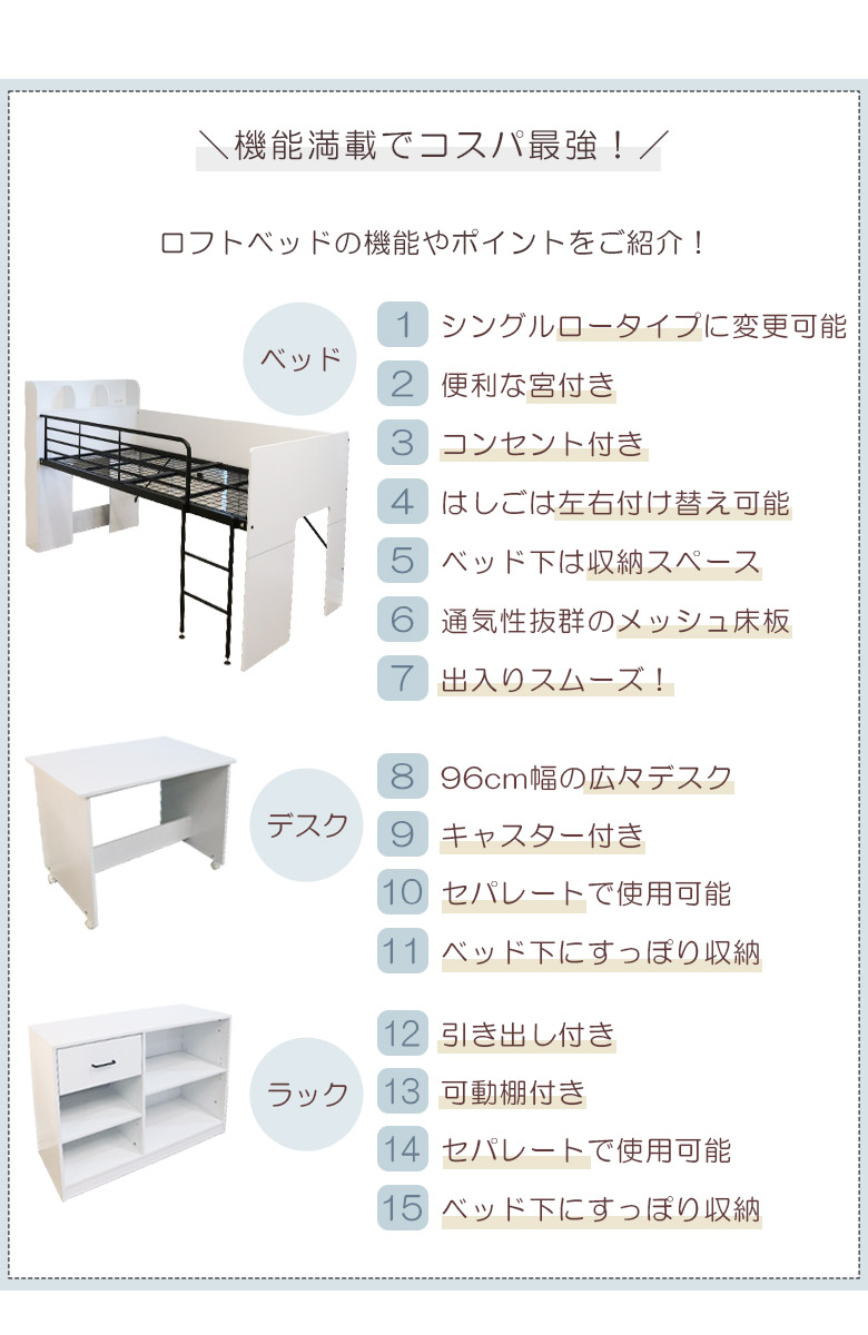 システムベッド 子供 ロータイプ ロフトベッド はしご 机付き 大人用 学習机 おしゃれ 子供部屋 コンパクト 木製 収納 宮付き