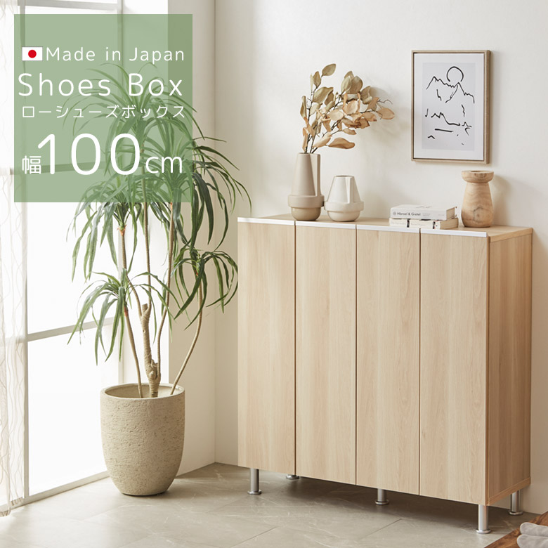 シューズボックス 薄型 幅100 収納 省スペース 下駄箱 木製 靴箱 玄関収納 おしゃれ シューズラック 木製収納 棚 可動棚 | 未来商会 | 05