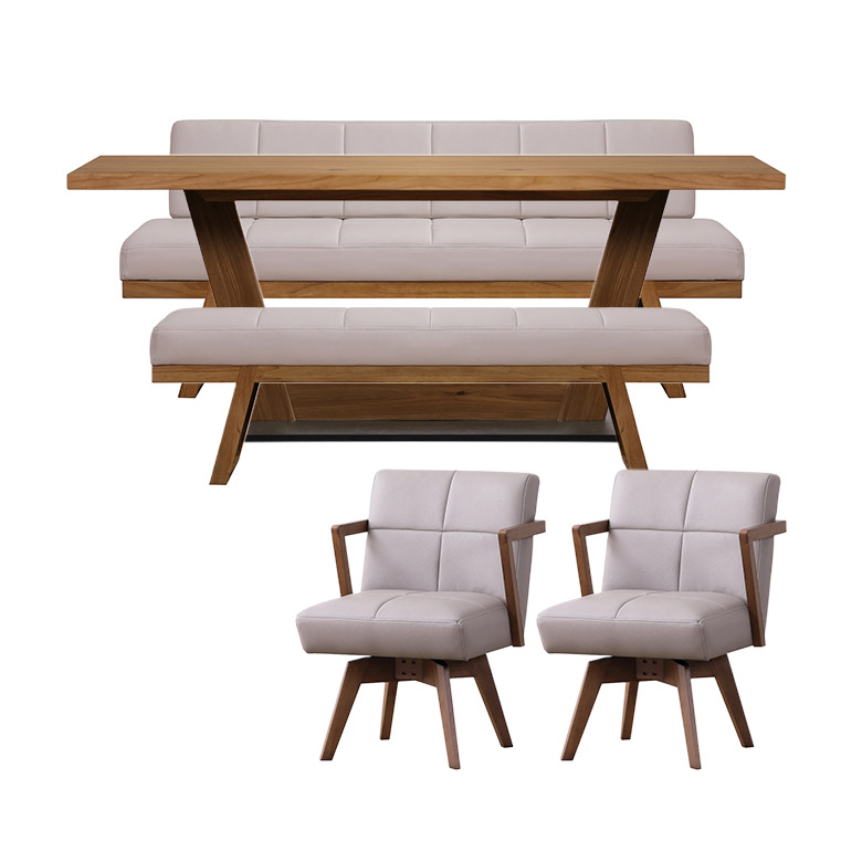 ダイニングテーブルセット 6人掛け 8人掛け 幅180cm 北欧 おしゃれ 木製 ダイニングチェア 2脚セット 回転式 ダイニングベンチの画像