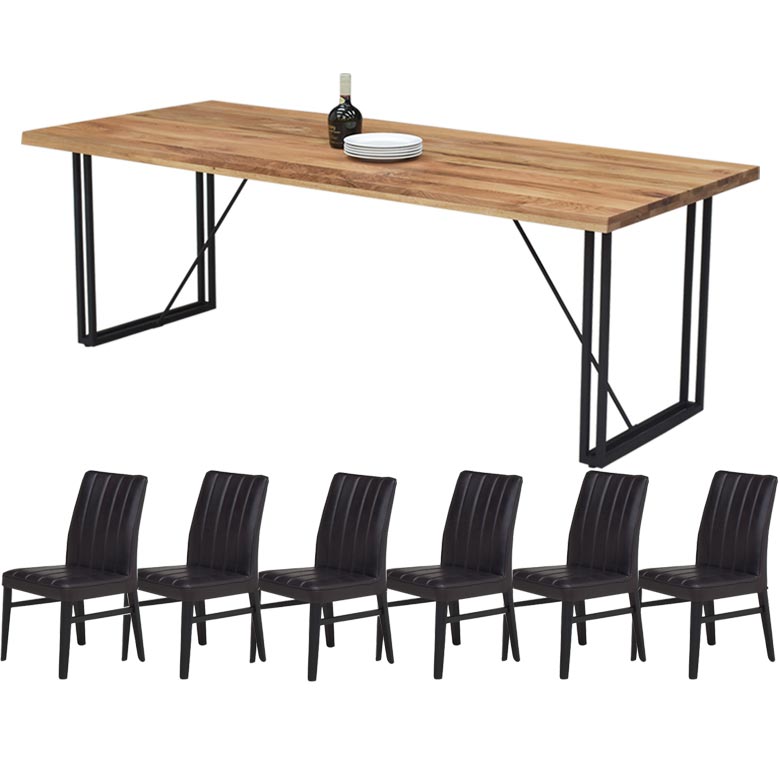 【新品訳あり】 ダイニングテーブルセット 幅210 テーブル 6人掛け ダイニング 7点セット ダイニングセット チェア6脚 オーク材 無垢材 ラバーウッド アイアン脚 【2265090647】(79065円)