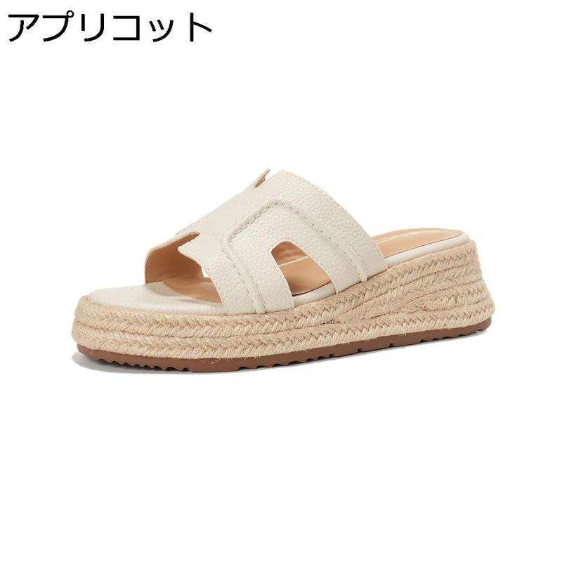 厚底サンダル レディース ウェッジソール エスパドリーユ ミュール ジュートサンダル 6cmヒール 歩きやすい 美脚 夏 リゾート ビーチの画像