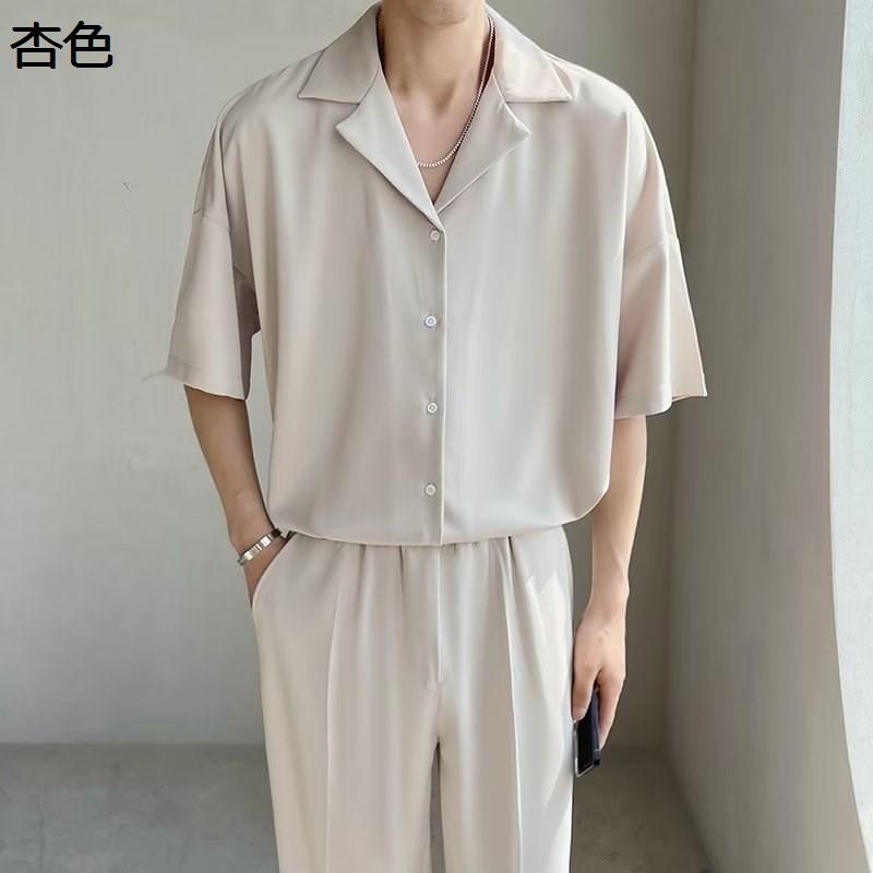 セットアップ メンズ 夏 半袖 上下セット 開襟シャツ ワイドパンツ