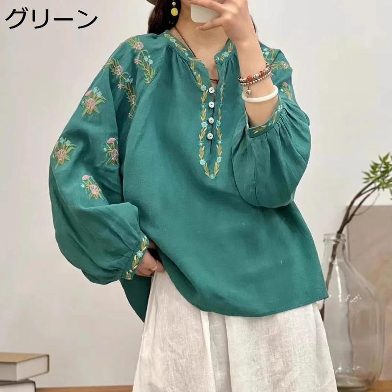 ブラウス レディース 刺繍 Vネック シャツ 花柄 トップス エスニック