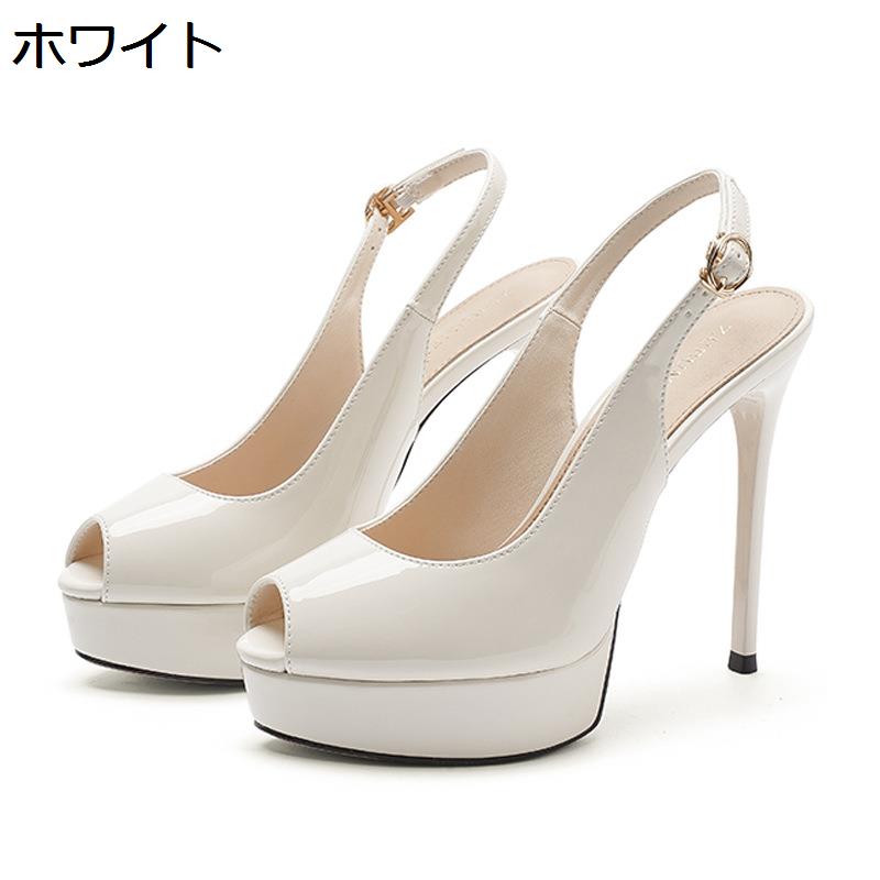 パンプス オープントゥ 厚底 ハイヒール サンダル レディース ピンヒール バックストラップ 12cmヒール 美脚 エナメル 歩きやすい