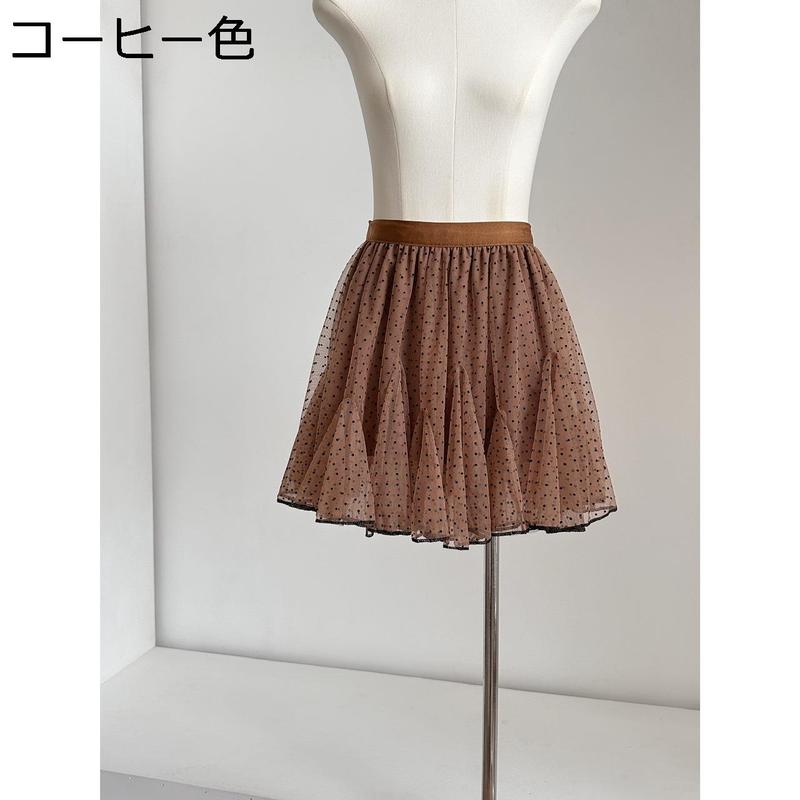 ドット柄 チュールスカート ミニ ティアードスカート レディース