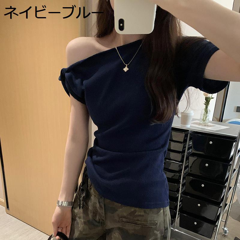 ワンショルダー Tシャツ レディース トップス アシンメトリー 肩出し 