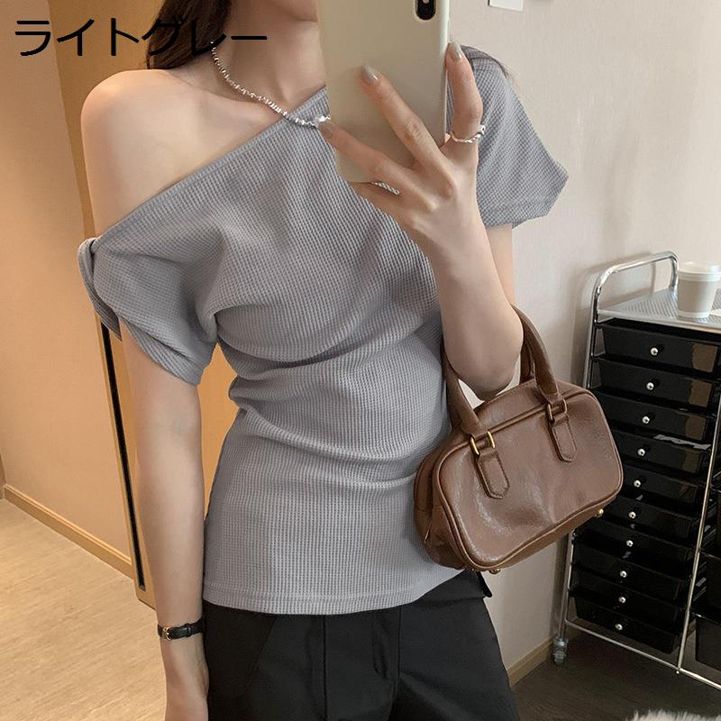 ワンショルダー Tシャツ レディース トップス アシンメトリー 肩出し