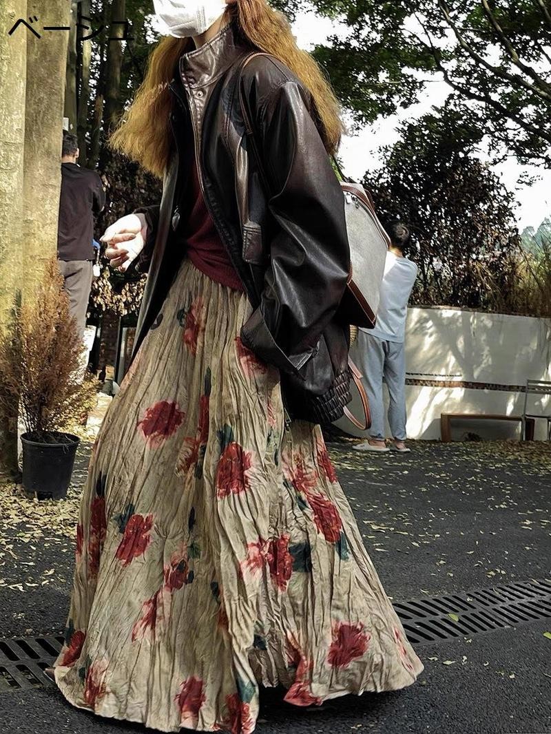 ロングスカート レディース マキシ丈 花柄 Aライン 体型カバー