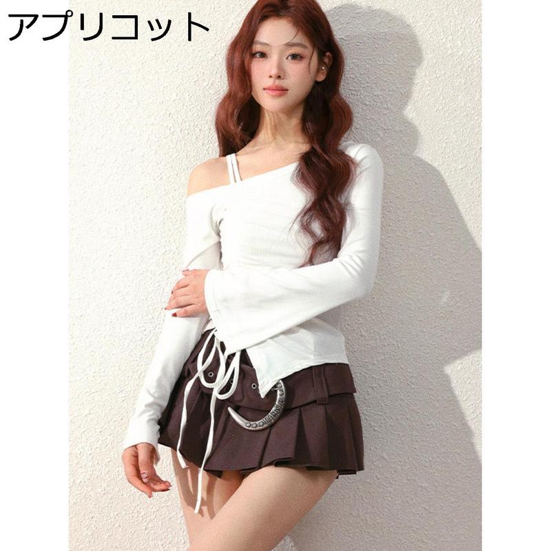 ワンショルダー Tシャツ レディース 長袖 オフショルダー カットソー