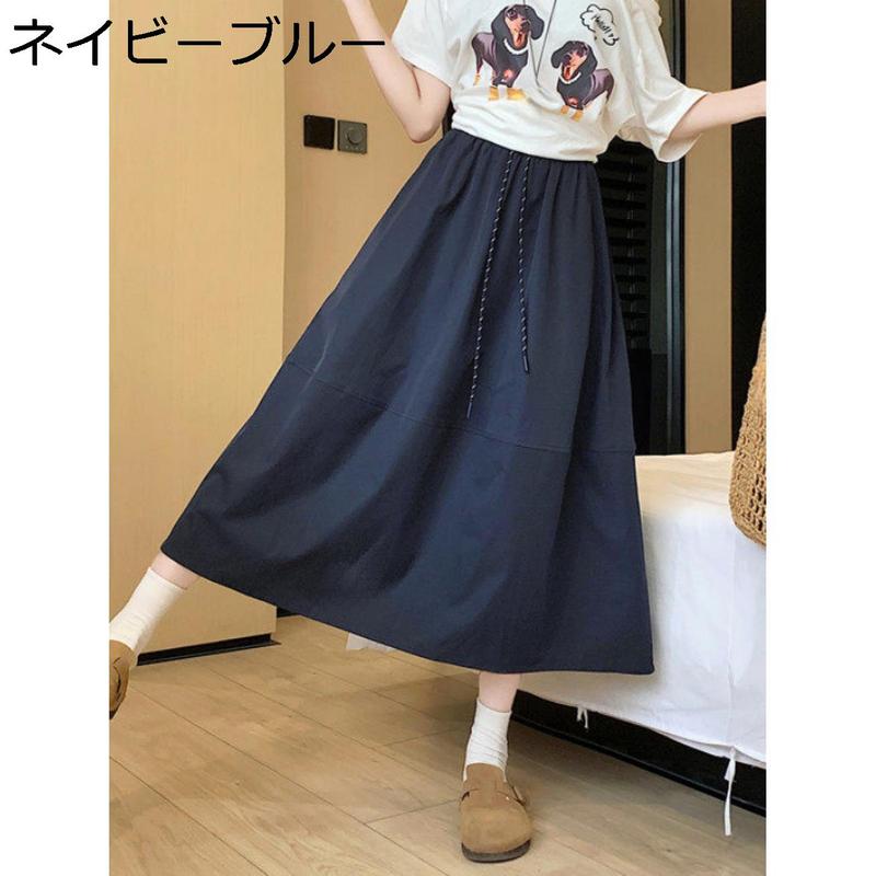 ロングスカート レディース Aライン フレアスカート ウエストゴム 体型