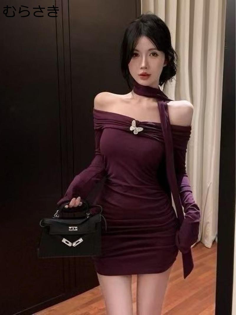 ワンピース レディース タイト ミニ オフショルダー ホルターネック
