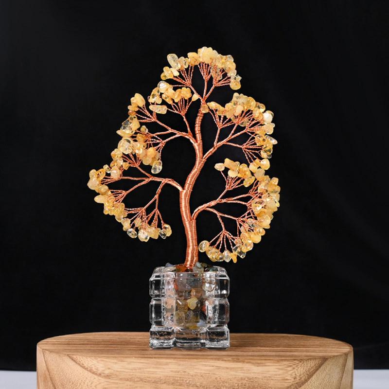 完売　　幸運のお守り＊縁起木【天然野生の森の柊さん/ひいらぎ】インドの鉢植え/大 招財樹 水晶 天然石金のなる木 柳 ヤナギの木 開運グッズ 縁起物