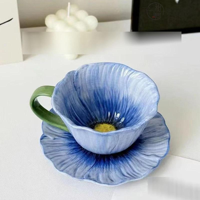 青いドラゴンと桜の花の陶器カップ コーヒーカップ カップソーサー 花柄 カフェオレマグ 陶器 丈夫で