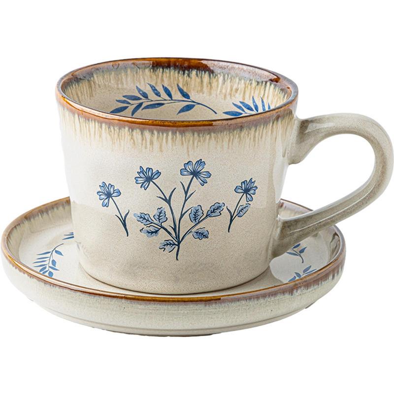花柄ガラス製カップ＆ソーサー1客 コーヒーカップ カップソーサー カフェオレマグ 花柄 セラミック コーヒーカップ 丈夫