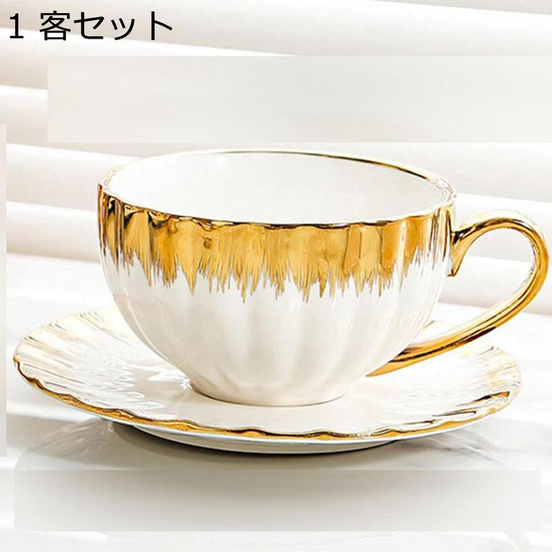 ティーカップ ソーサー 欧式 金メッキ縁 陶器 丈夫で長持ち 耐熱 食洗
