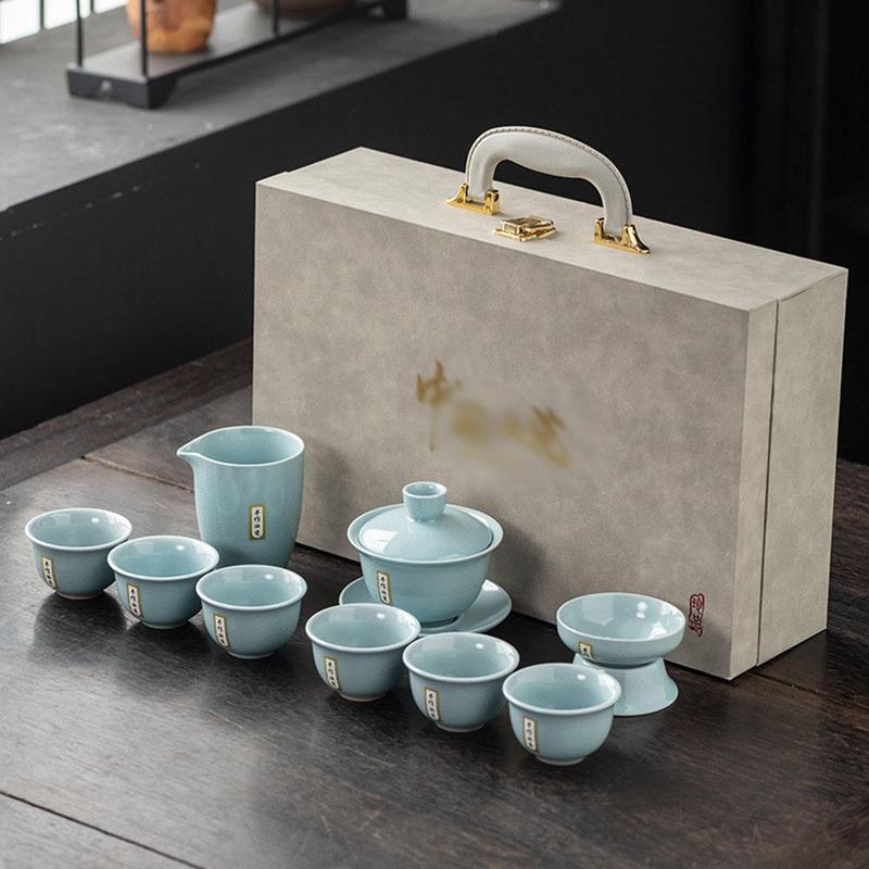 茶ポット 汝窯 陶器 急須 ティーポット 湯呑 持ち手付き 温冷両用 台湾