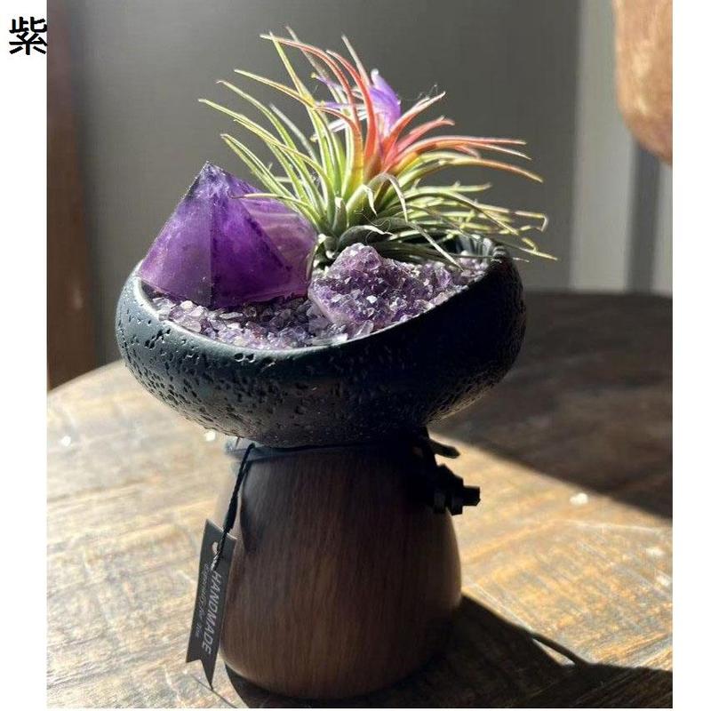 紫水晶　盆栽風インテリア置物 花瓶セット 水晶 さざれ石 浄化用 パワーストーン ビーズ 玄関 厄除け インテリア