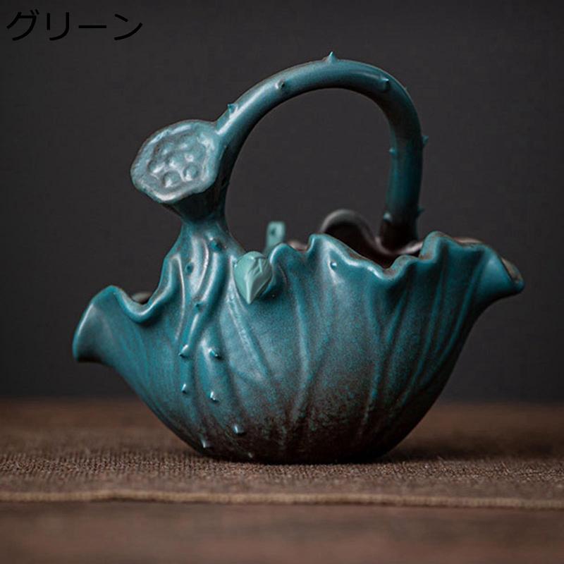 美術品・アンティーク・コレクション 骨董 緑色 陶器 香炉 彫刻装飾付き