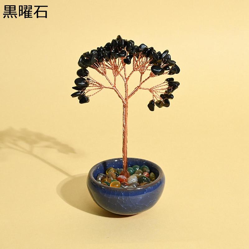 招財樹 水晶 天然石金のなる木 ヤナギ 財福の樹 癒しグッズ 風水置物