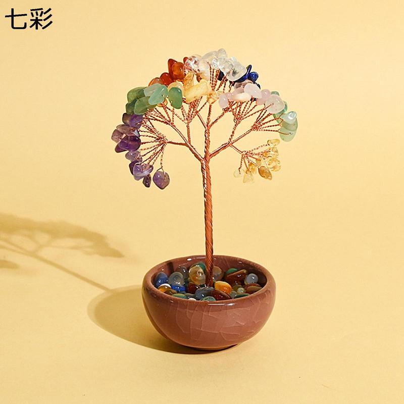 招財樹 水晶 天然石金のなる木 ヤナギ 財福の樹 癒しグッズ 風水置物