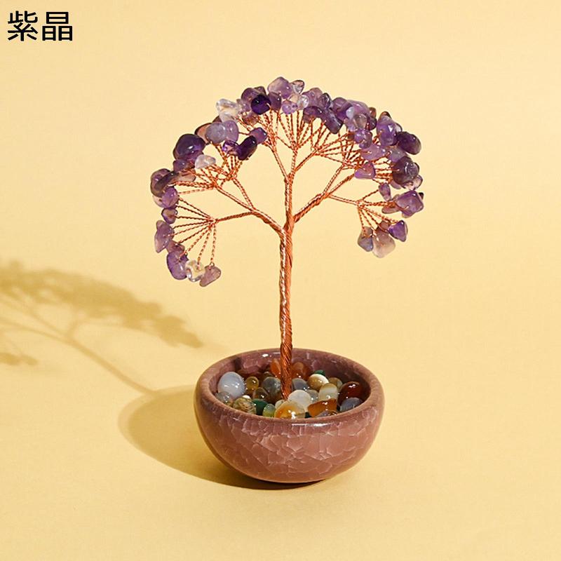 招財樹 水晶 天然石金のなる木 ヤナギ 財福の樹 癒しグッズ 風水置物