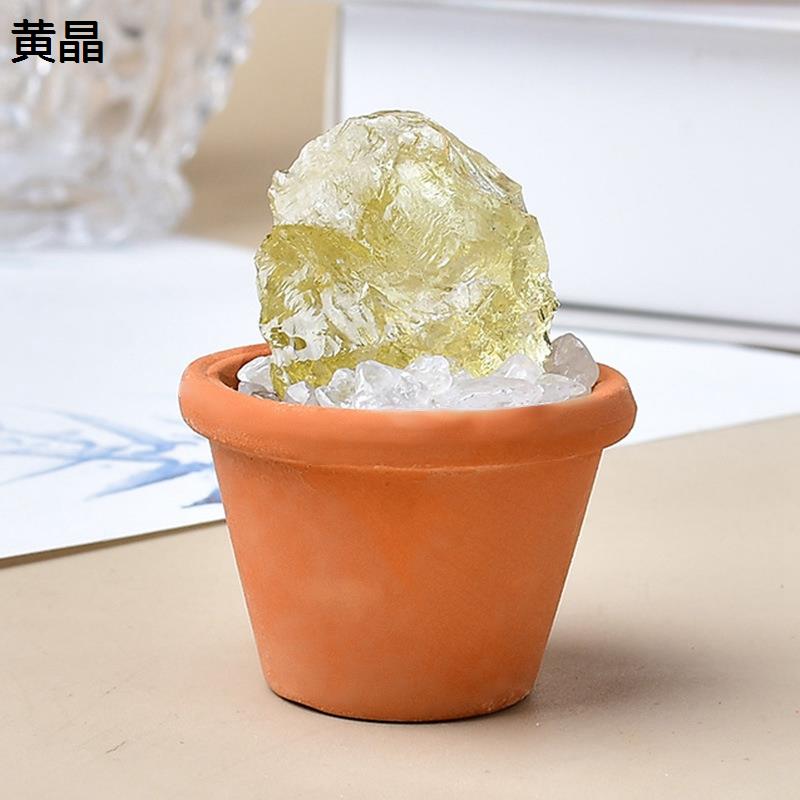 天然水晶石 標本 ビスマス鉱 鉱石オブジェ 陶器の鉢 卓上飾り 観賞用